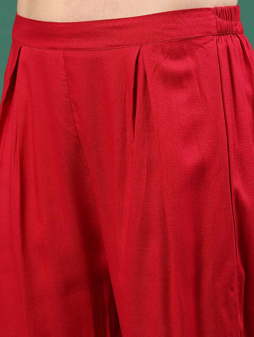 red rayon kurta pant  set - 22317408 -  Standard Image - 5