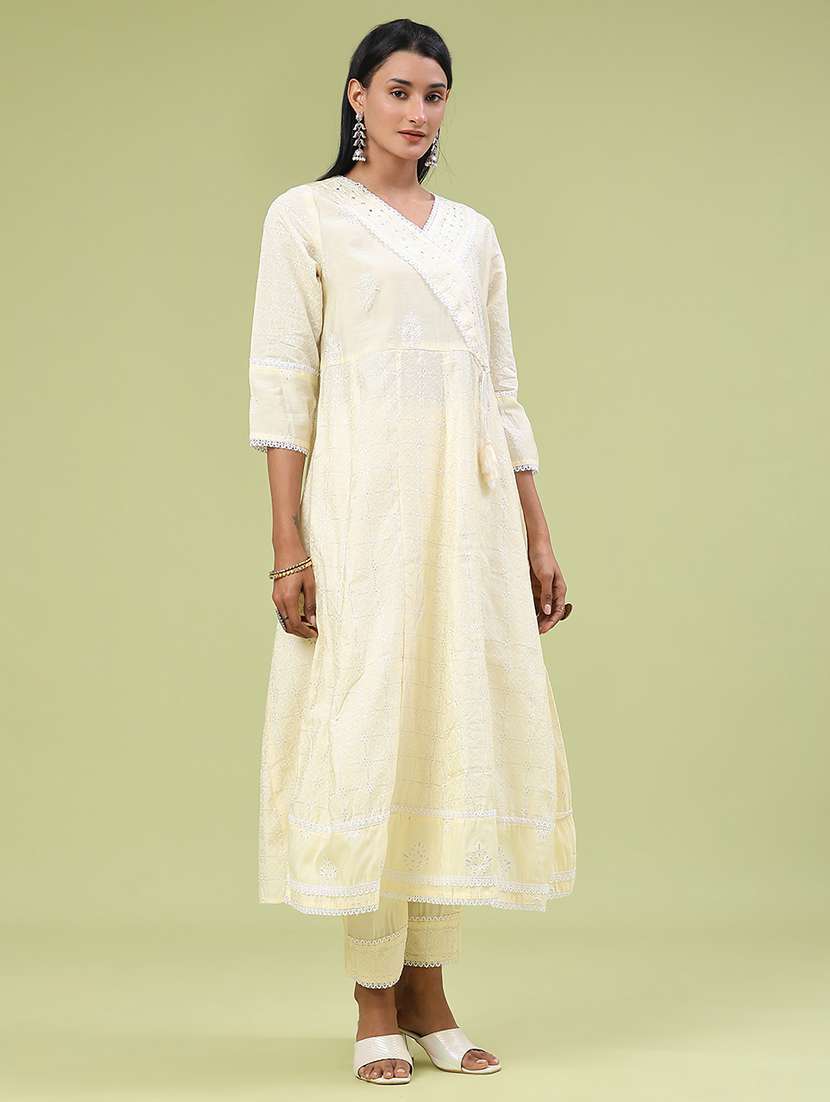 women solid with work three quarter sleeve kurta pant with dupatta set - 22317413 -  Standard Image - 3