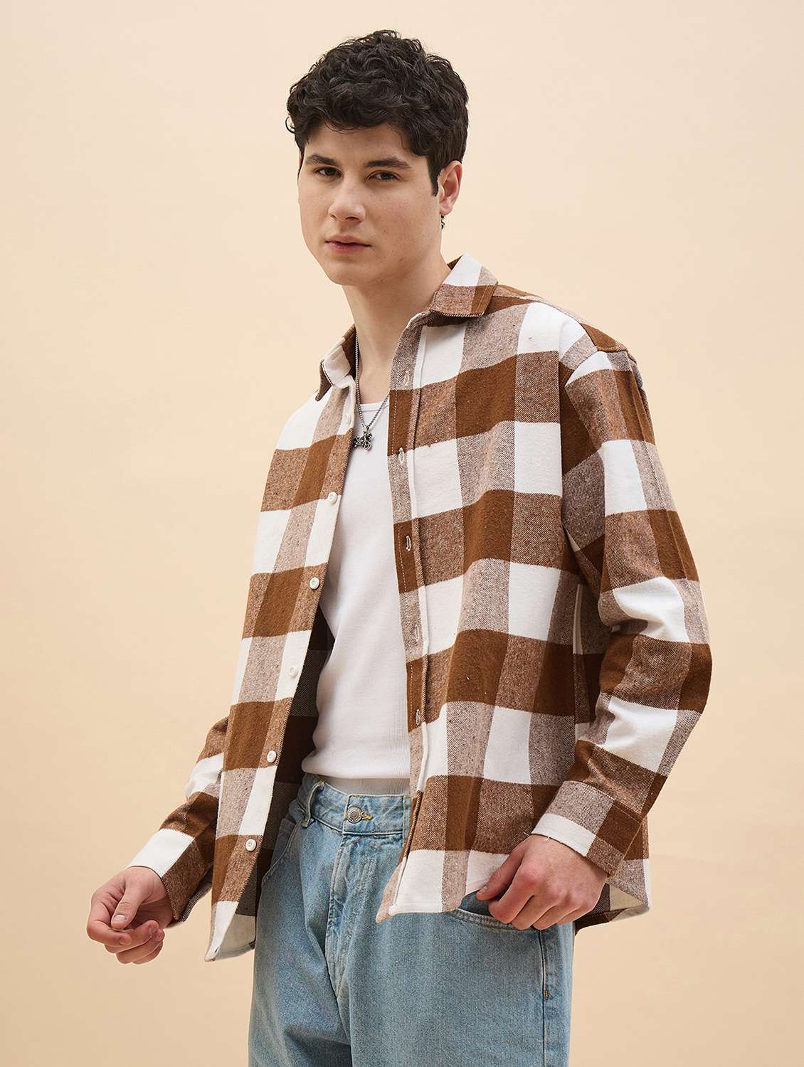 men checkered long sleeve oversized casual shirt - 22317415 -  Standard Image - 3