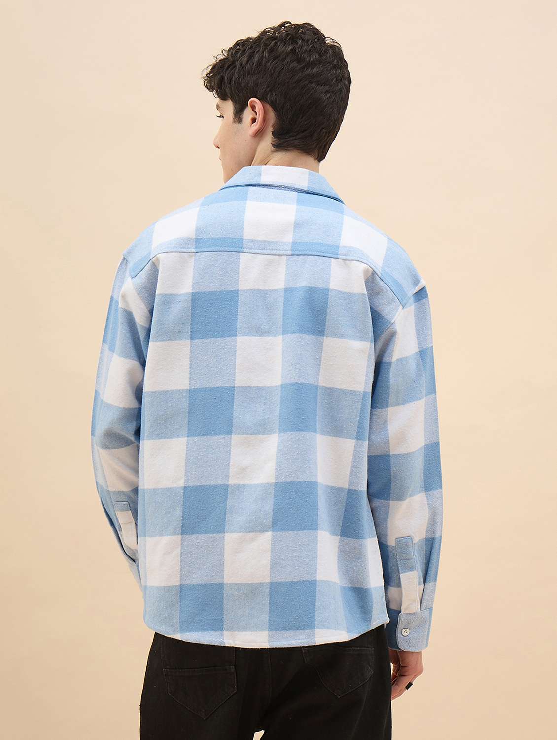 men checkered long sleeve oversized casual shirt - 22317416 -  Standard Image - 3