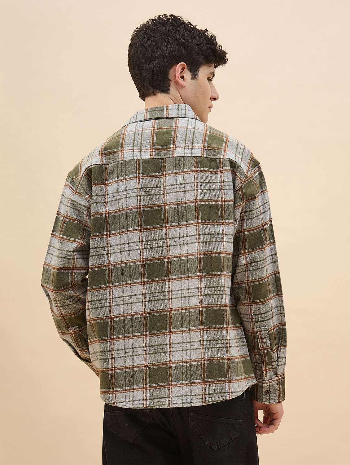 men checkered long sleeve oversized casual shirt - 22317417 -  Standard Image - 3