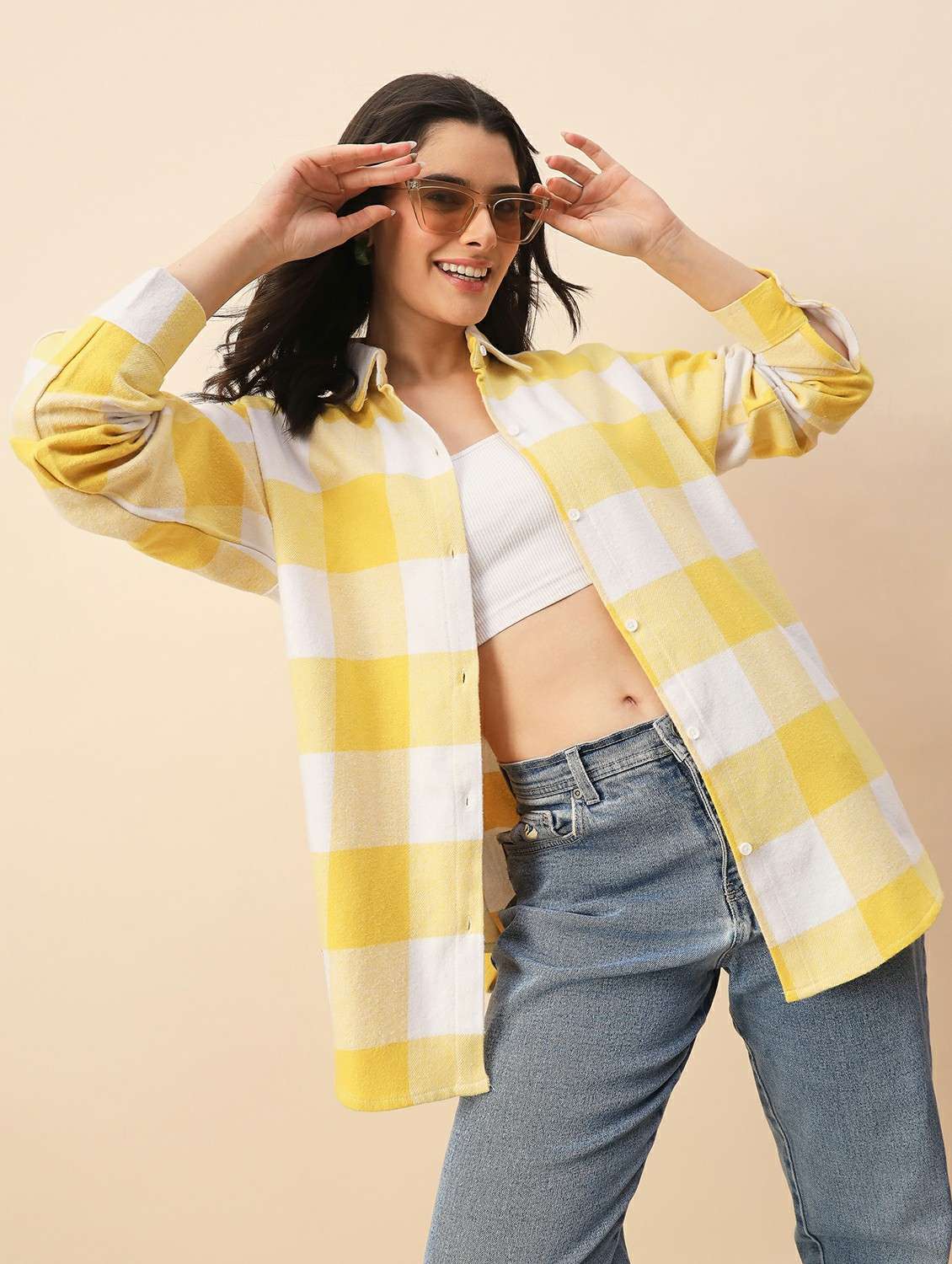 women checkered long sleeve oversized shacket