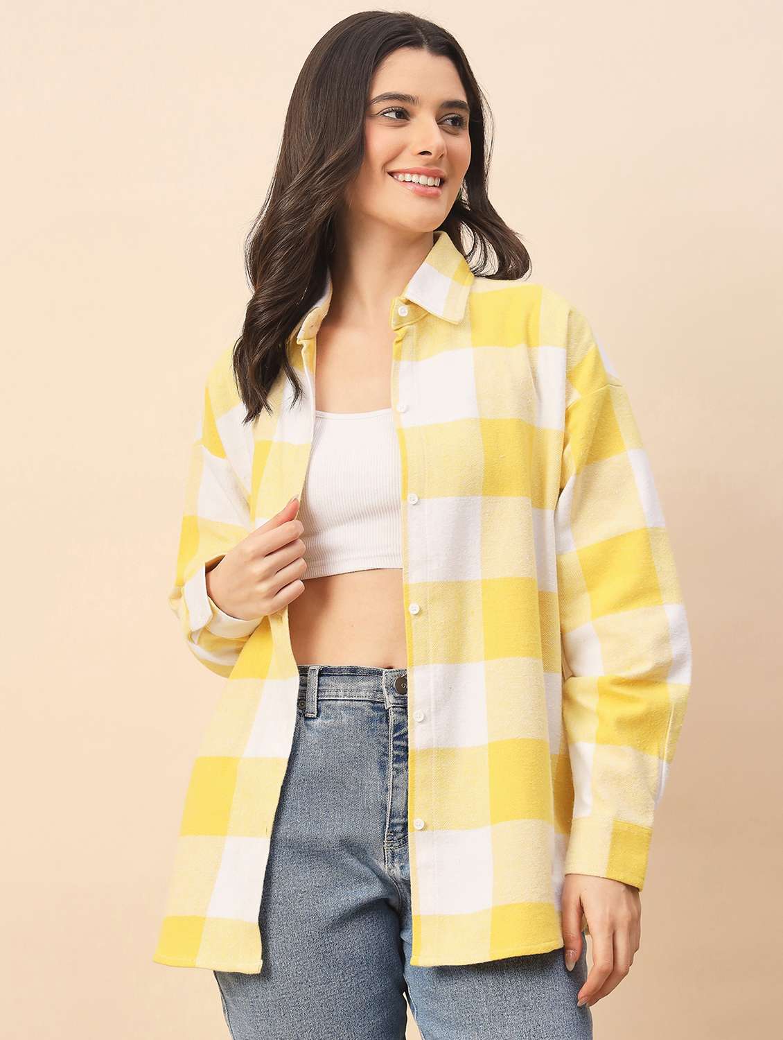 women checkered long sleeve oversized shacket - 22317419 -  Standard Image - 3