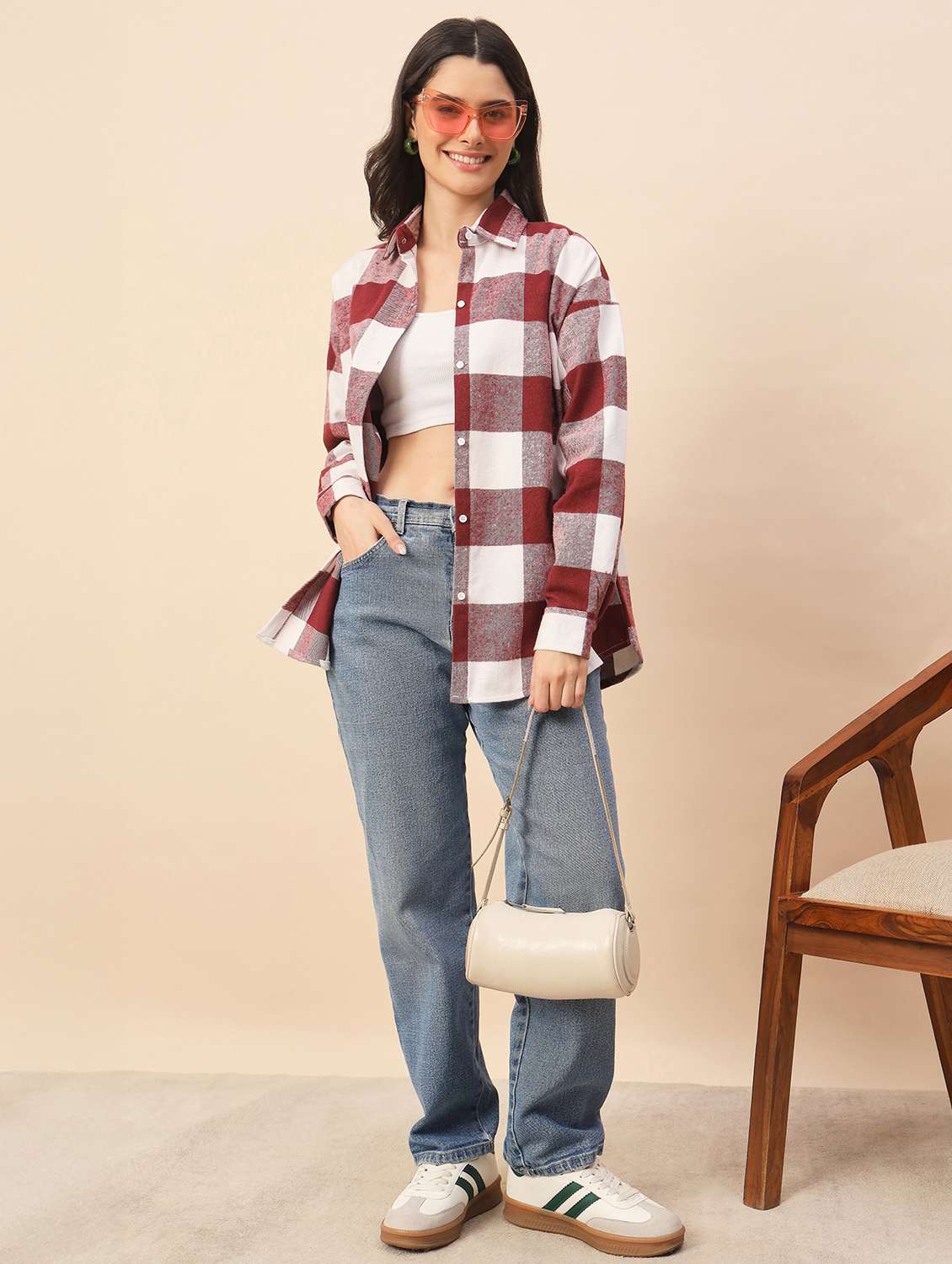 women checkered long sleeve oversized shacket - 22317420 -  Standard Image - 5