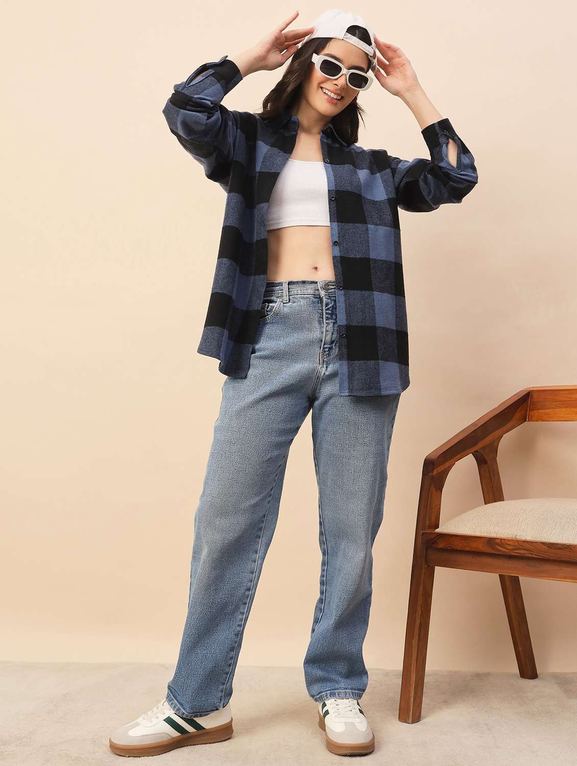 women checkered long sleeve oversized shacket - 22317421 -  Standard Image - 5