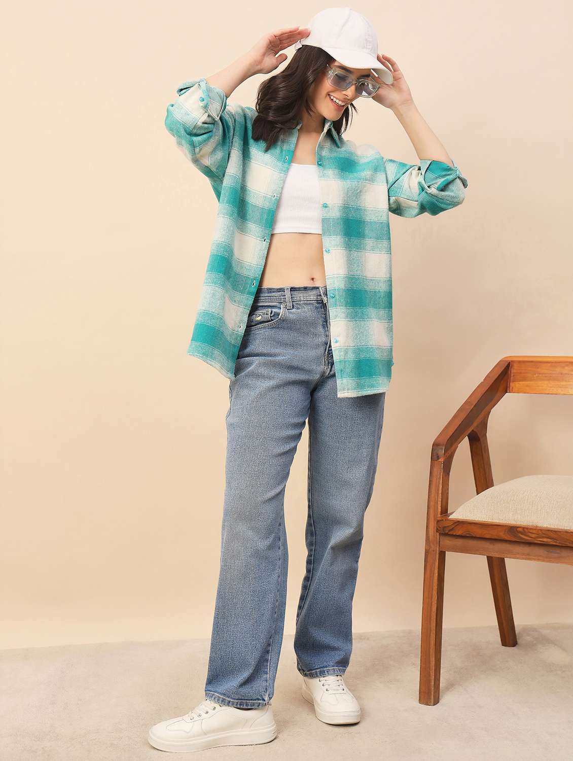 women checkered long sleeve oversized shacket - 22317422 -  Standard Image - 5
