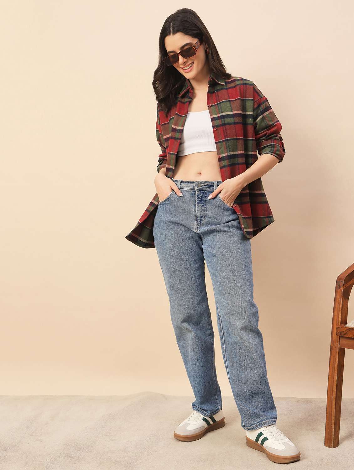 Women Checkered Long Sleeve Oversized Shacket - 22317423 -  Standard Image - 5