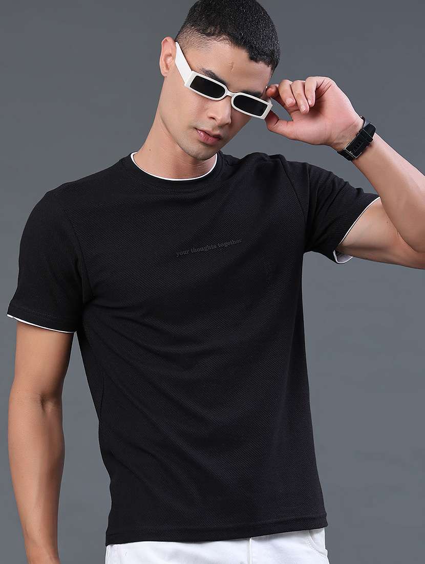 men solid round neck regular fit t-shirt