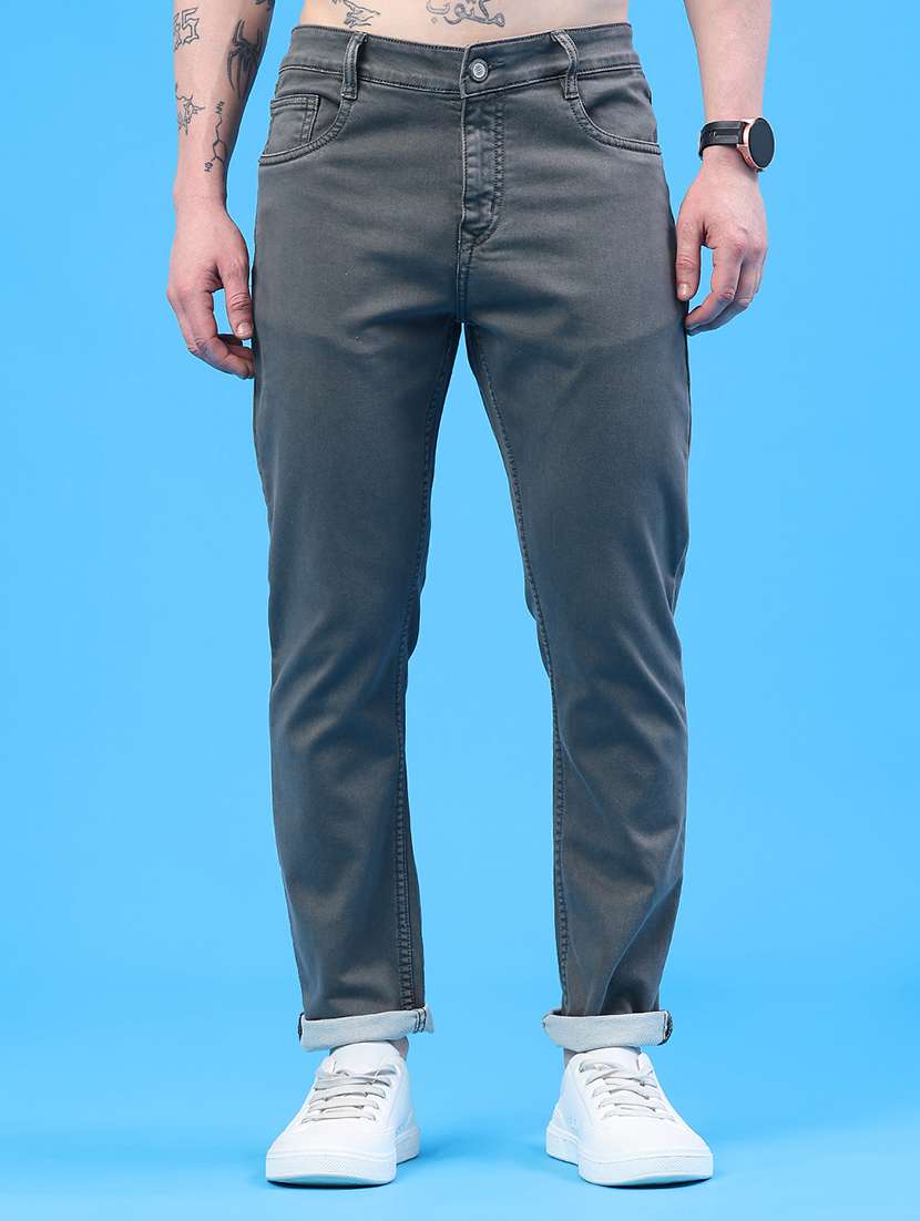 men plain mid rise full length jeans