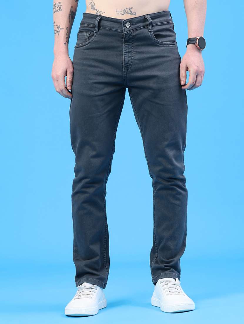 men plain mid rise full length jeans