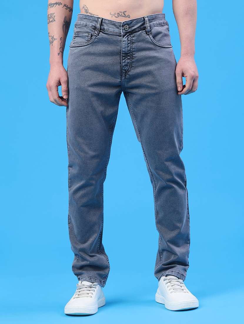 men plain mid rise full length jeans