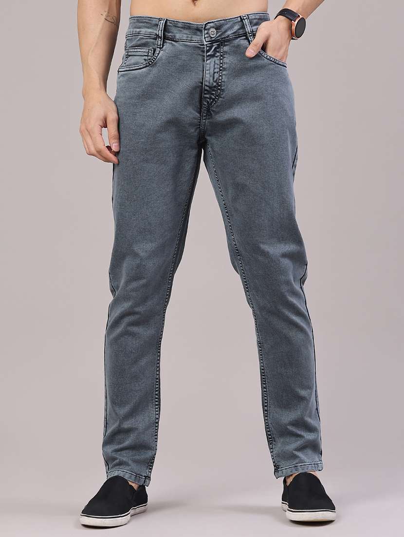 men plain mid rise full length jeans