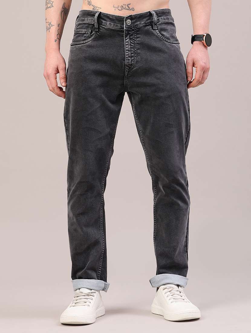 men plain mid rise full length jeans