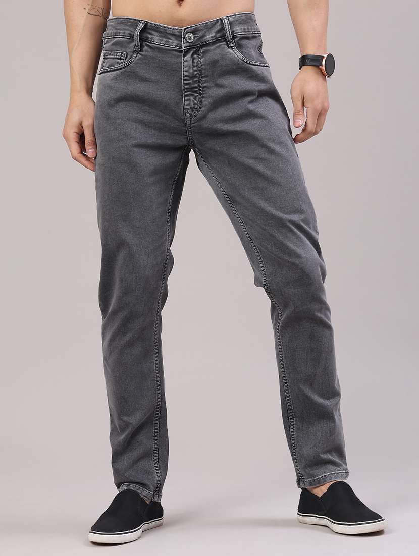 men plain mid rise full length jeans