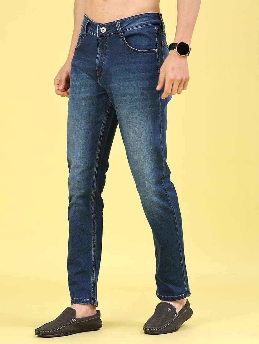 men washed mid rise full length slim fit jeans