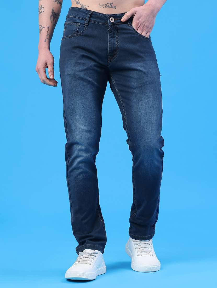 men washed mid rise full length slim fit jeans