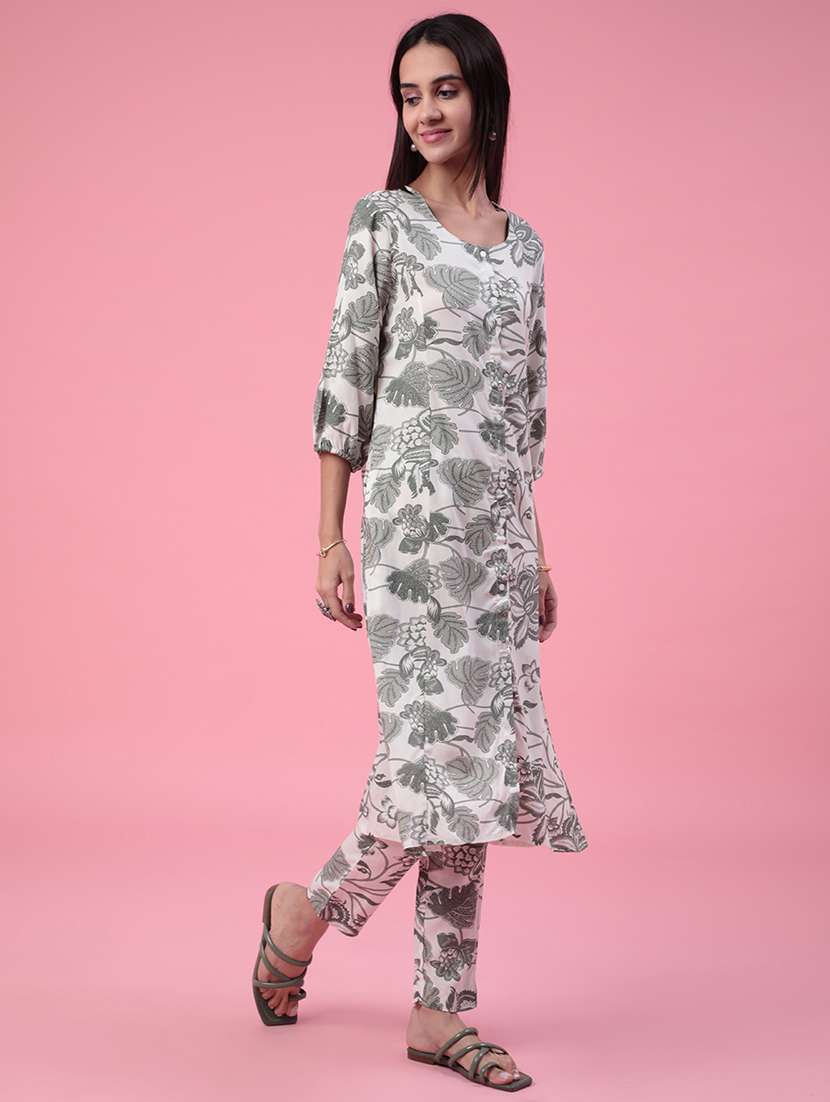 women printed three quarter sleeves ethnic co-ord set - 22317482 -  Standard Image - 3
