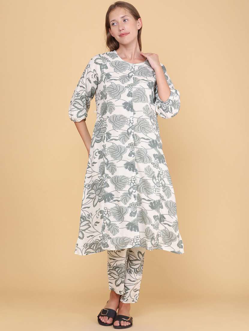 women printed three quarter sleeves ethnic co-ord set