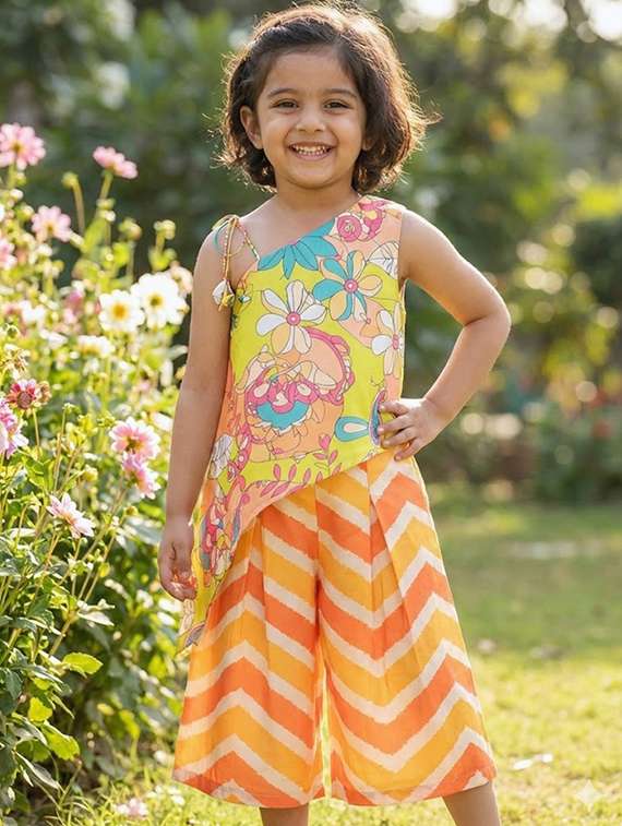 girls printed kurta and palazzo set