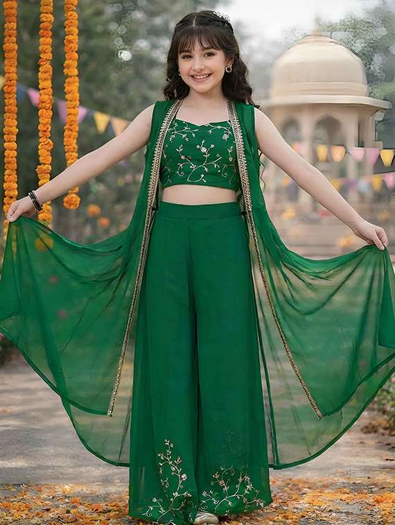 girls embroidered top and pant with shrug