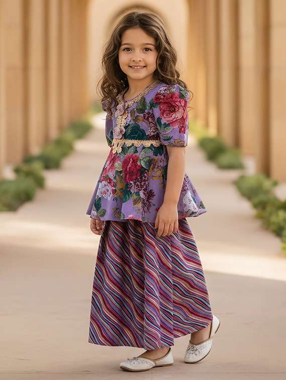 girls printed kurta and palazzo set