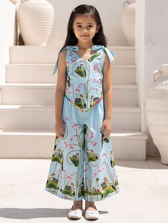 girls printed kurta and palazzo set