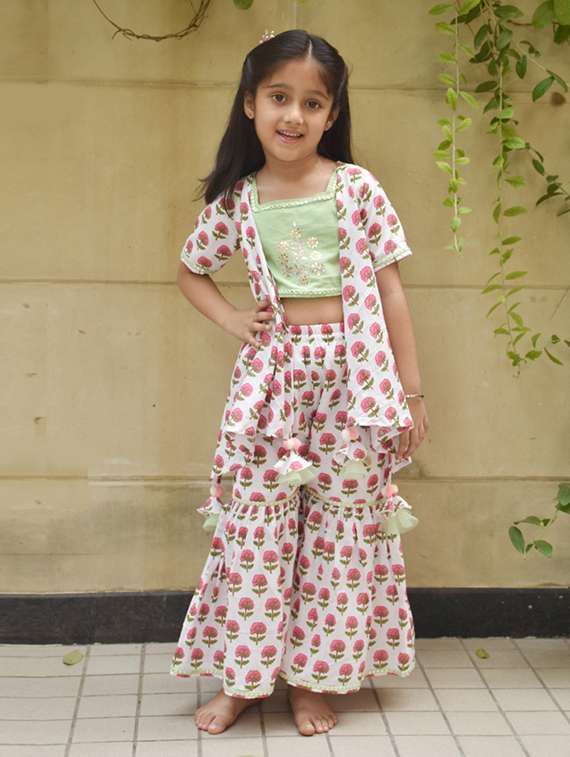 girls printed top and sharara set