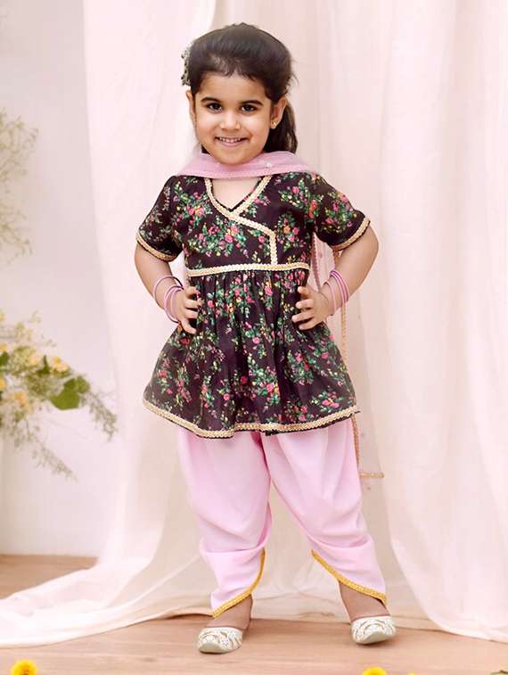 girls printed kurta and dhoti set