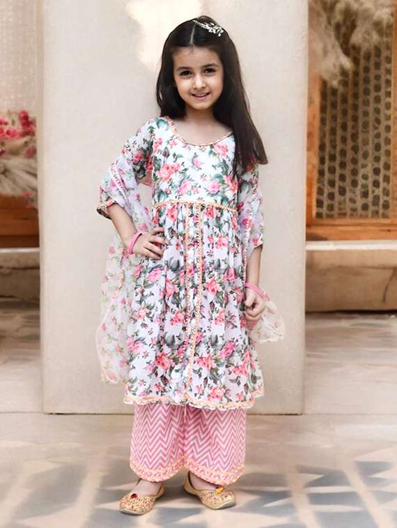 girls printed kurta and palazzo set