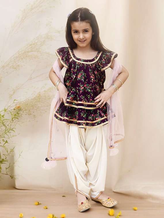 girls printed kurta and dhoti set