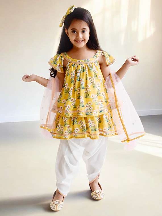 girls printed kurta and dhoti set
