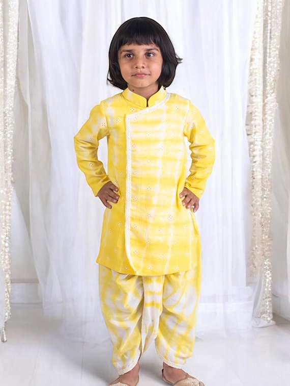 boys printed long sleeve kurta set