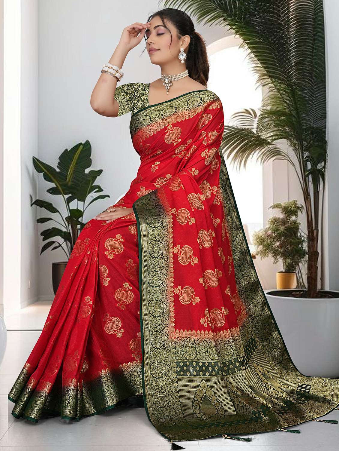 women self design bordered saree with blouse - 22317641 -  Standard Image - 3