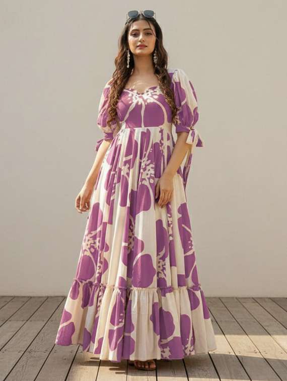 women floral print puff sleeve tiered dress