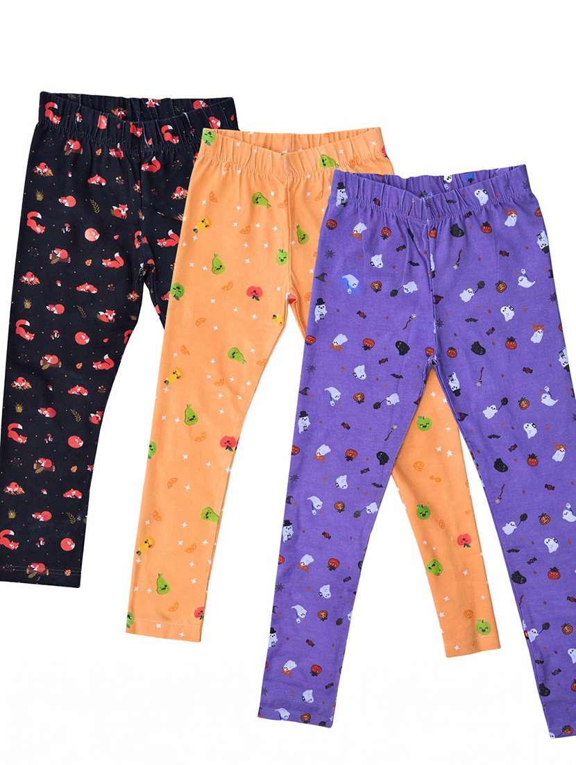 girls pack of 3 printed mid rise legging