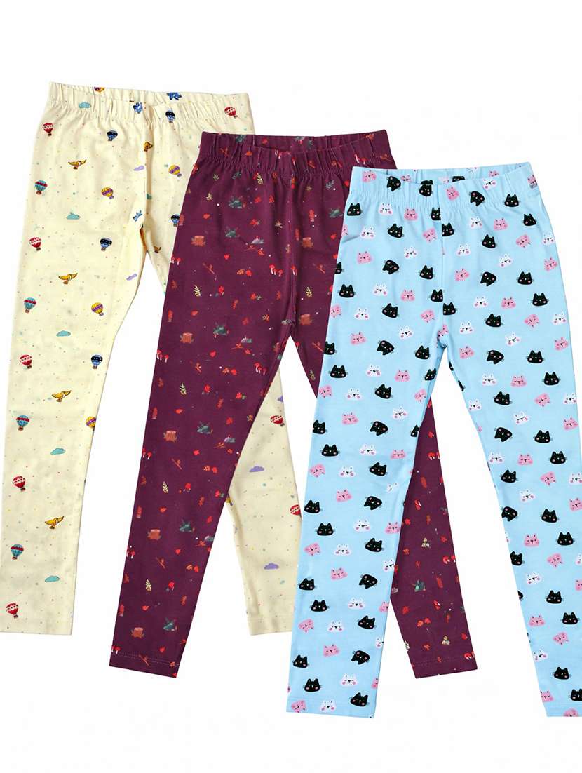 girls pack of 3 printed mid rise legging