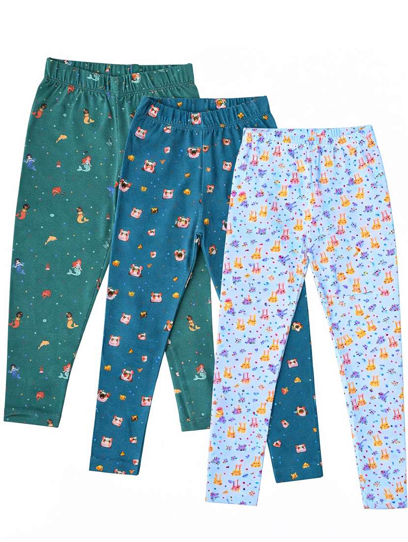 girls pack of 3 printed mid rise legging