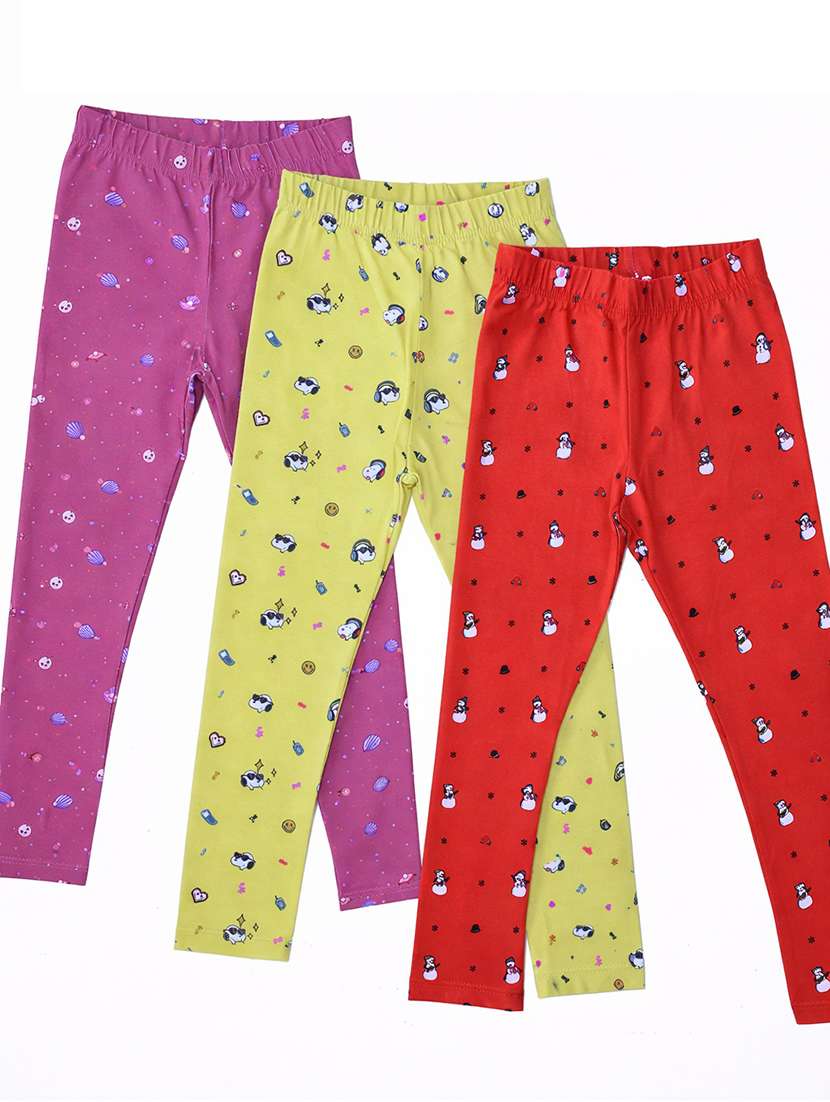 girls pack of 3 printed mid rise legging