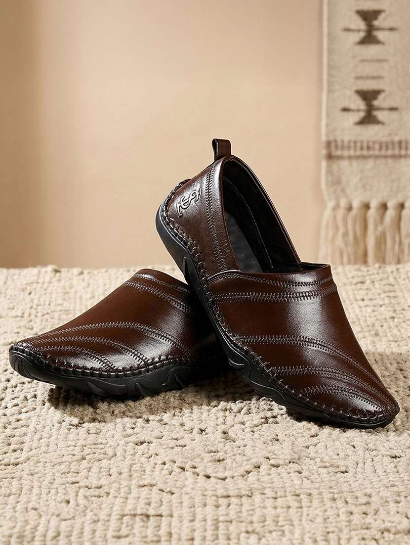 men brown slip on mojari