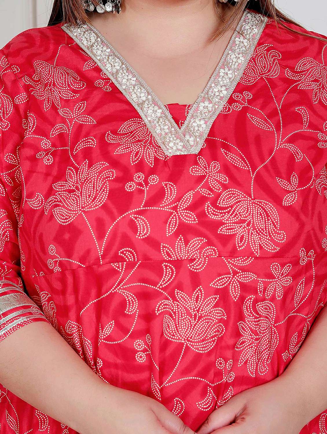 women plus size floral three quarter sleeve anarkali kurta - 22317750 -  Standard Image - 3