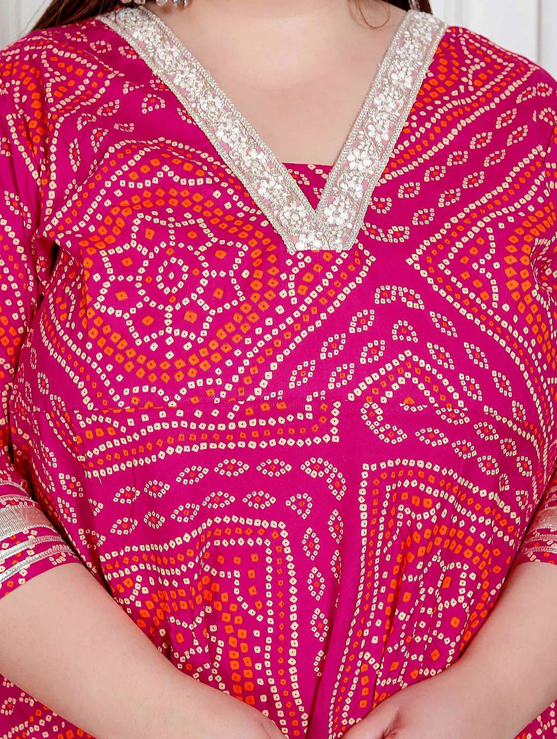 women plus size bandhani three quarter sleeve anarkali kurta - 22317753 -  Standard Image - 3
