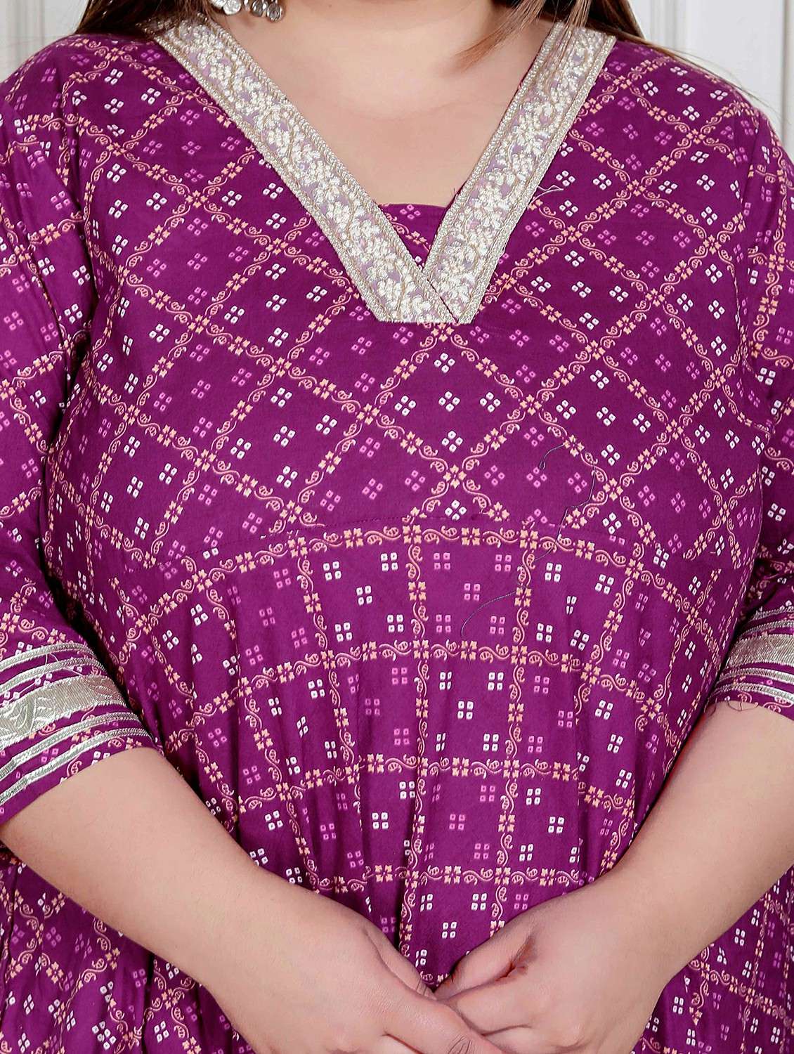 women plus size bandhani three quarter sleeve anarkali kurta - 22317754 -  Standard Image - 3