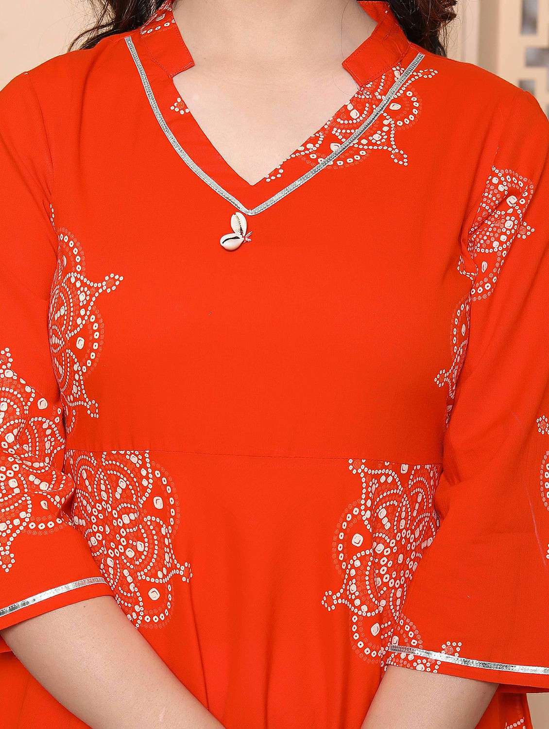 women bandhani three quarter sleeve anarkali kurta - 22317757 -  Standard Image - 3