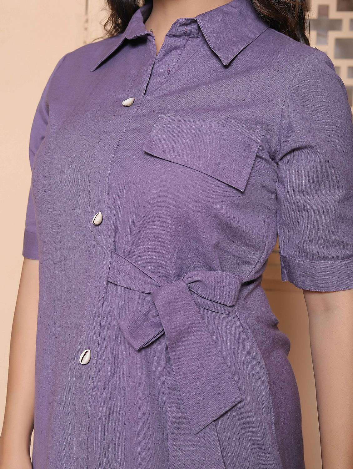 women solid collared short sleeve shirt dress - 22317791 -  Standard Image - 5