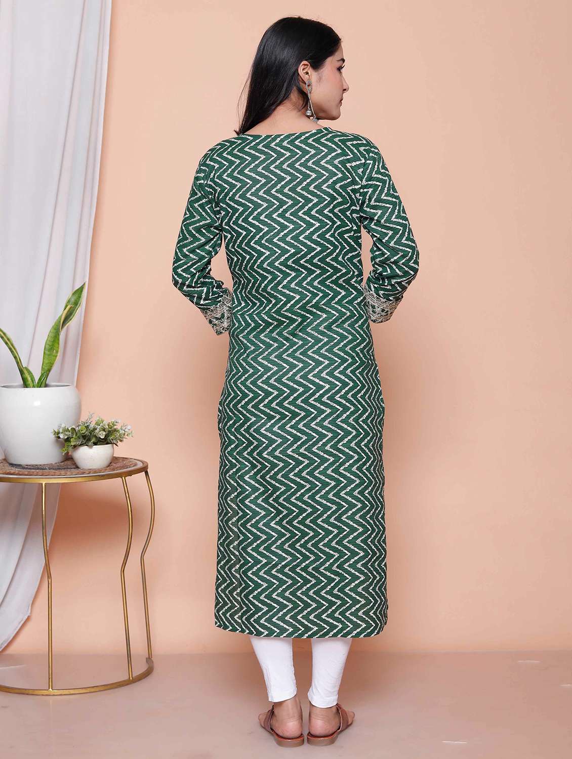 women chevron printed three quarter sleeve straight kurta - 22317797 -  Standard Image - 3