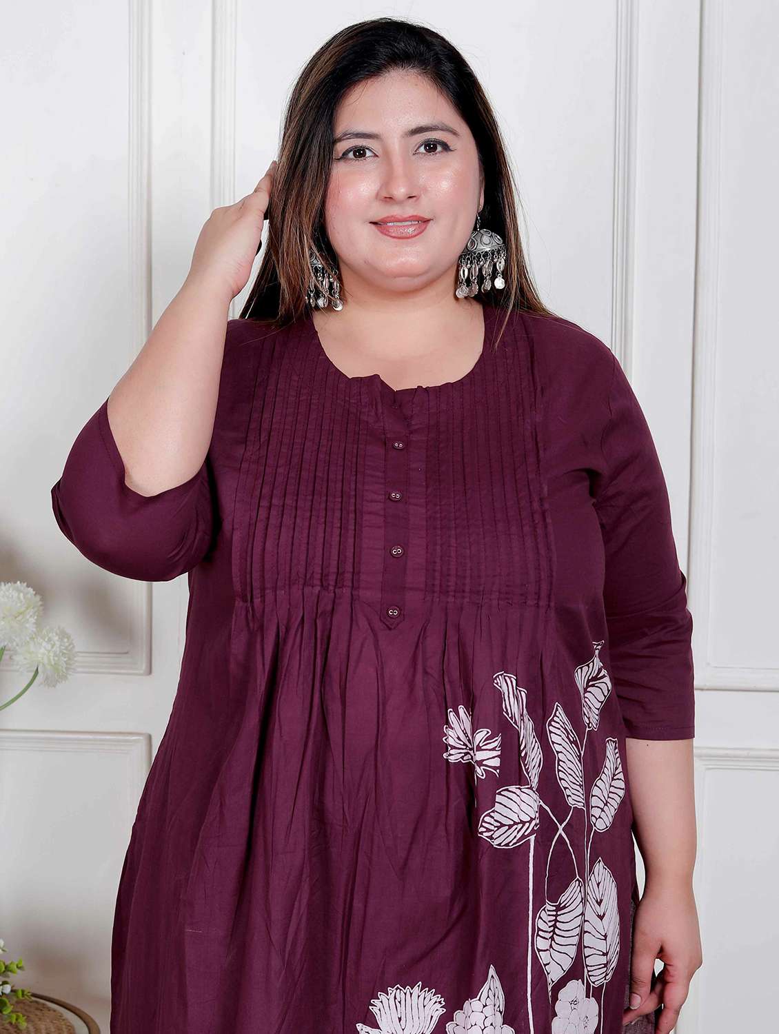 women plus size floral three quarter sleeve kurta set - 22317805 -  Standard Image - 3