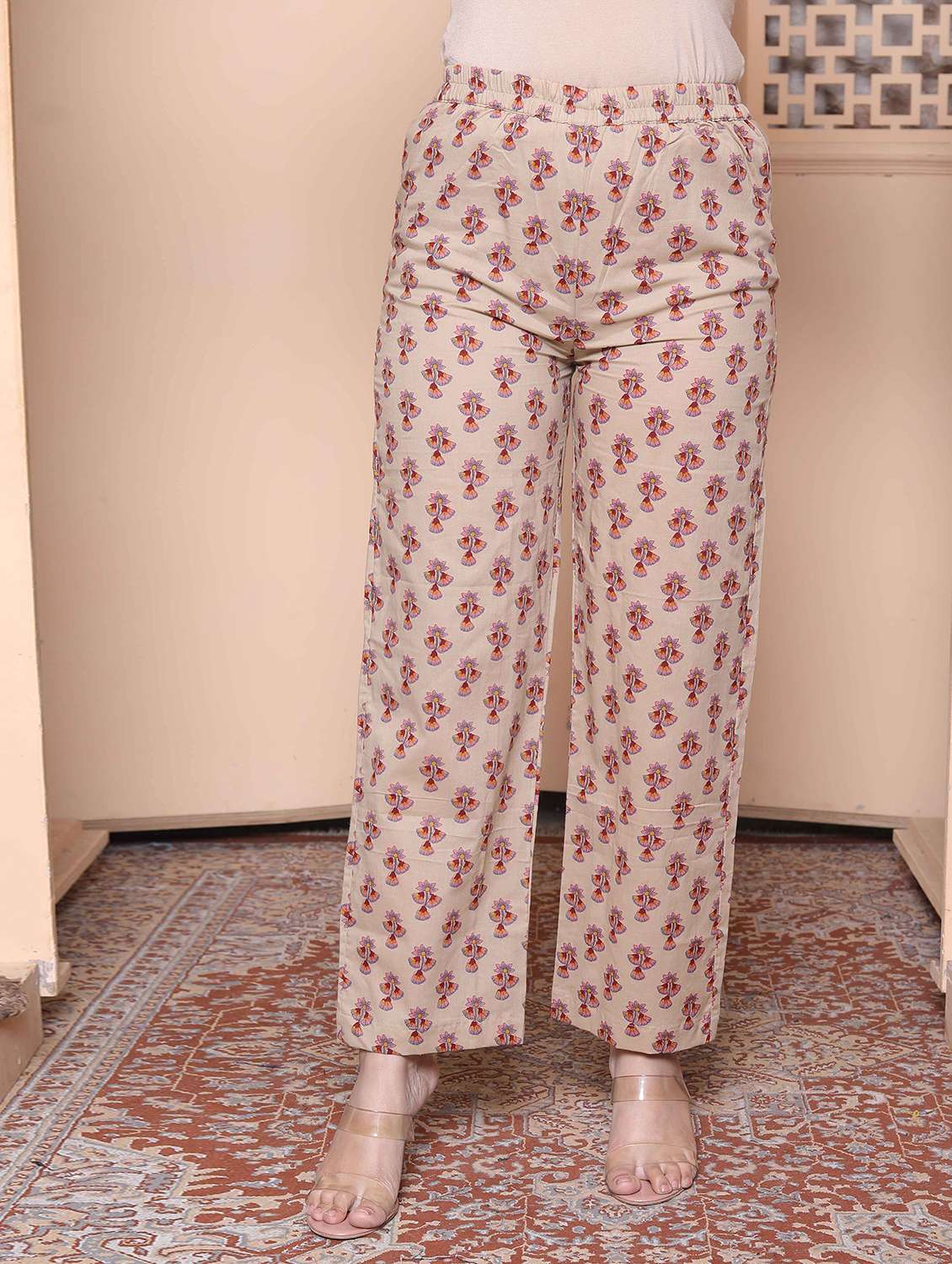 women floral three quarter sleeve kurta palazzo set - 22317812 -  Standard Image - 3