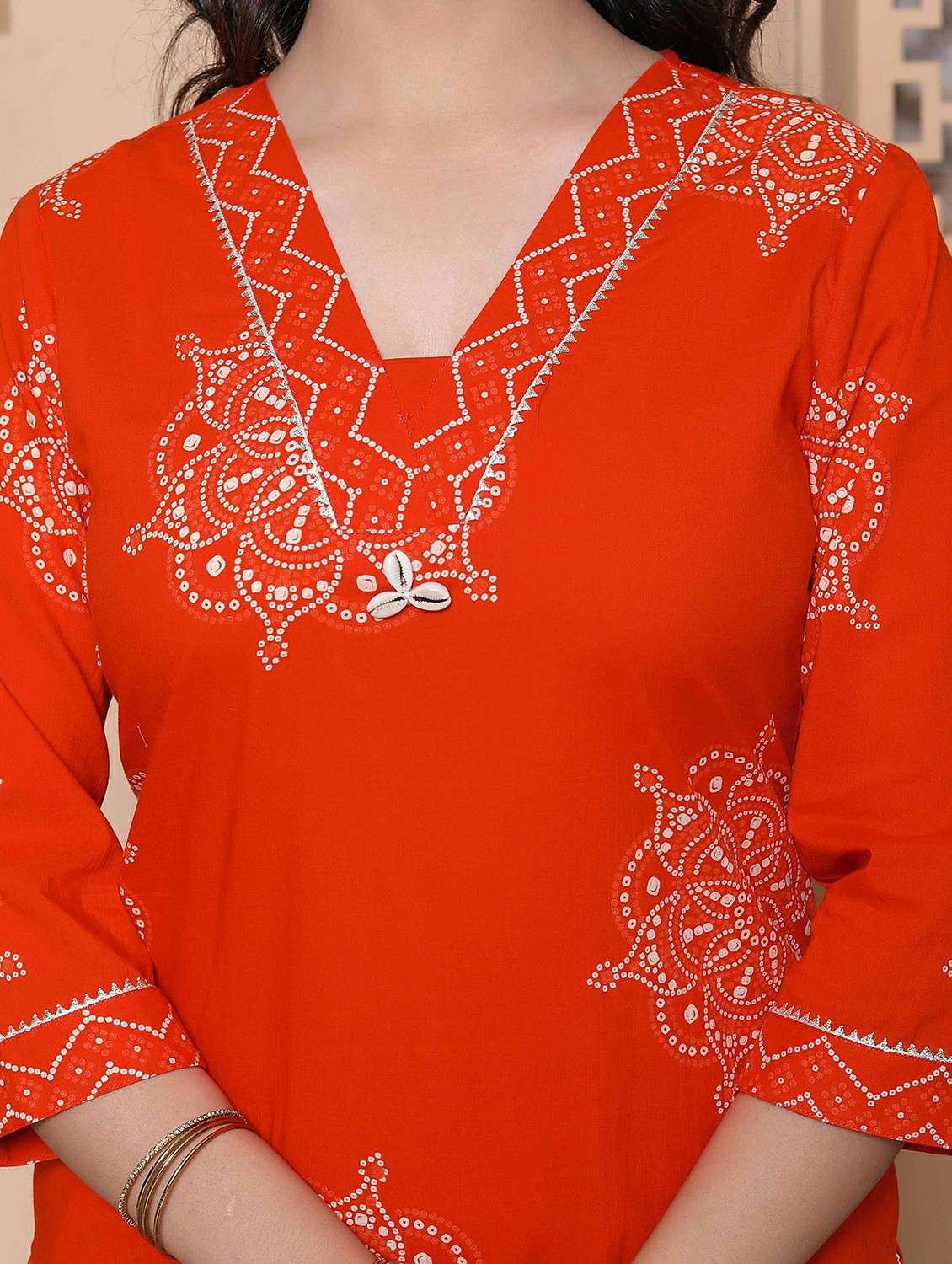 women bandhani printed three quarter sleeve kurta pant set - 22317816 -  Standard Image - 3