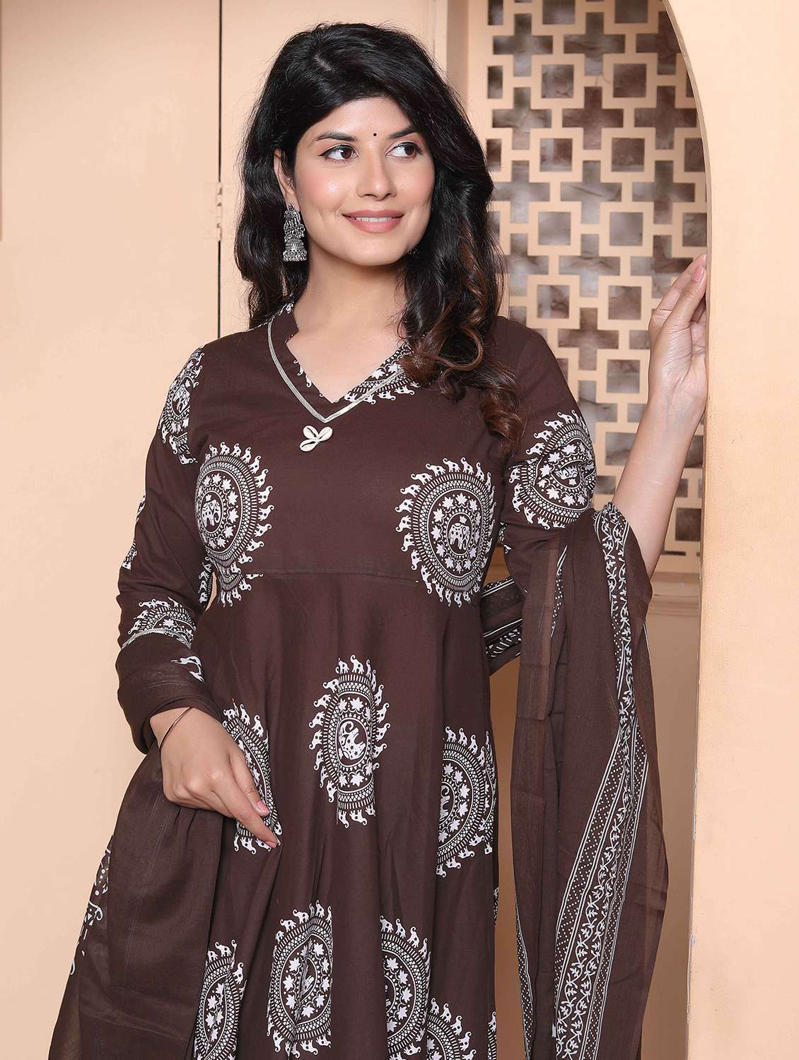 women printed three quarter sleeve kurta with dupatta set - 22317824 -  Standard Image - 5