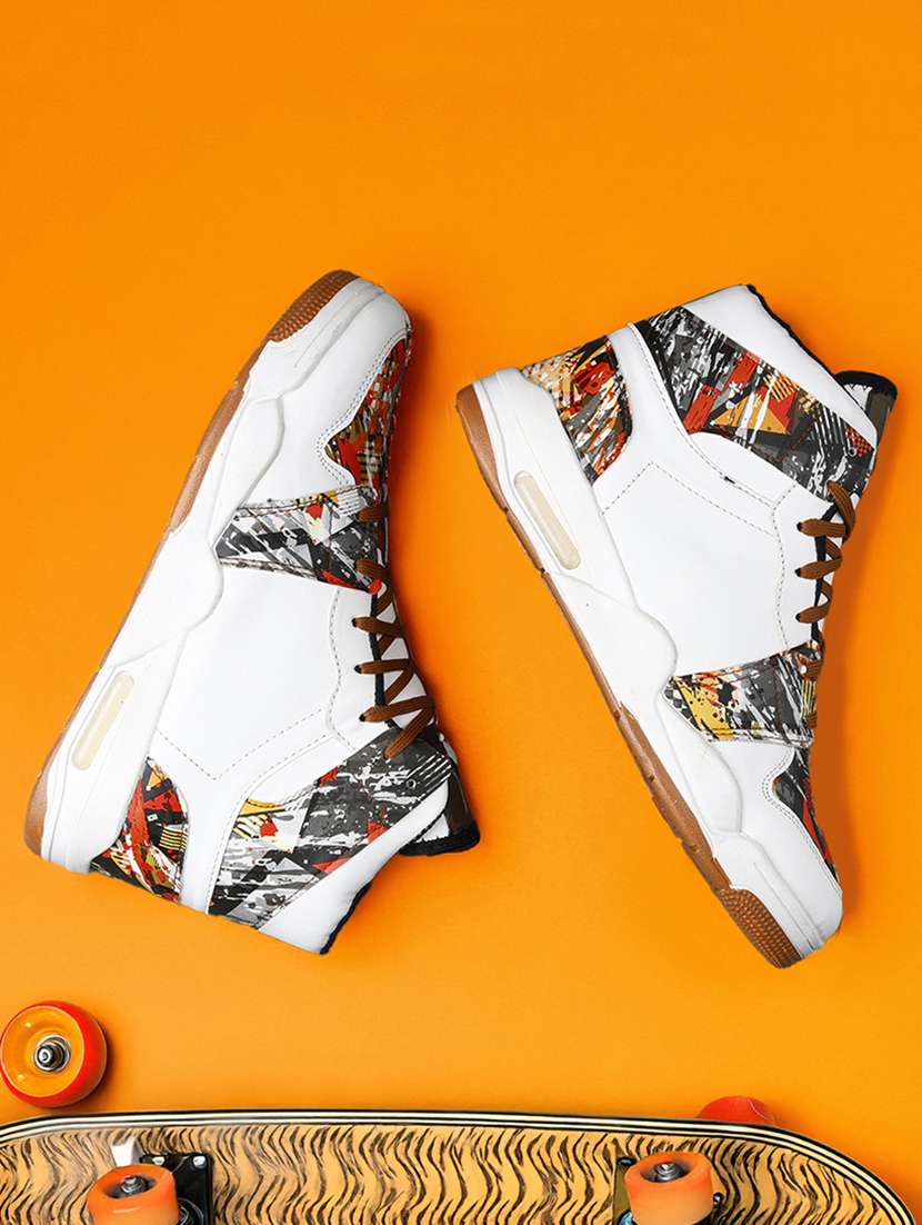 men printed lace up high ankle sneaker